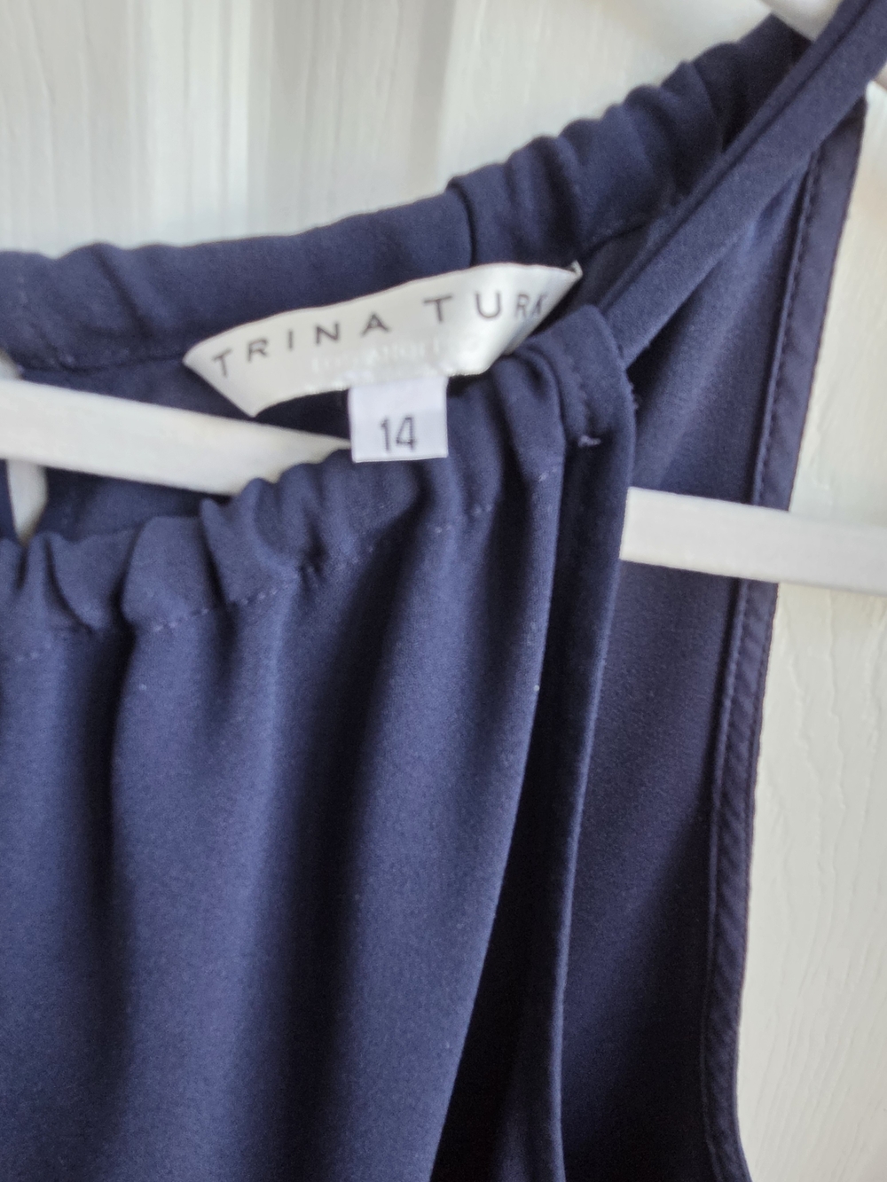 Trina Turk Navy Blue Wide Leg Halter Jumpsuit Size 14 Tie Neck - Picture 4 of 4